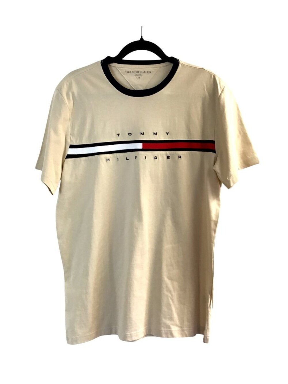 Tommy Hilfiger Mens Crewneck Logo T-Shirt L Beige